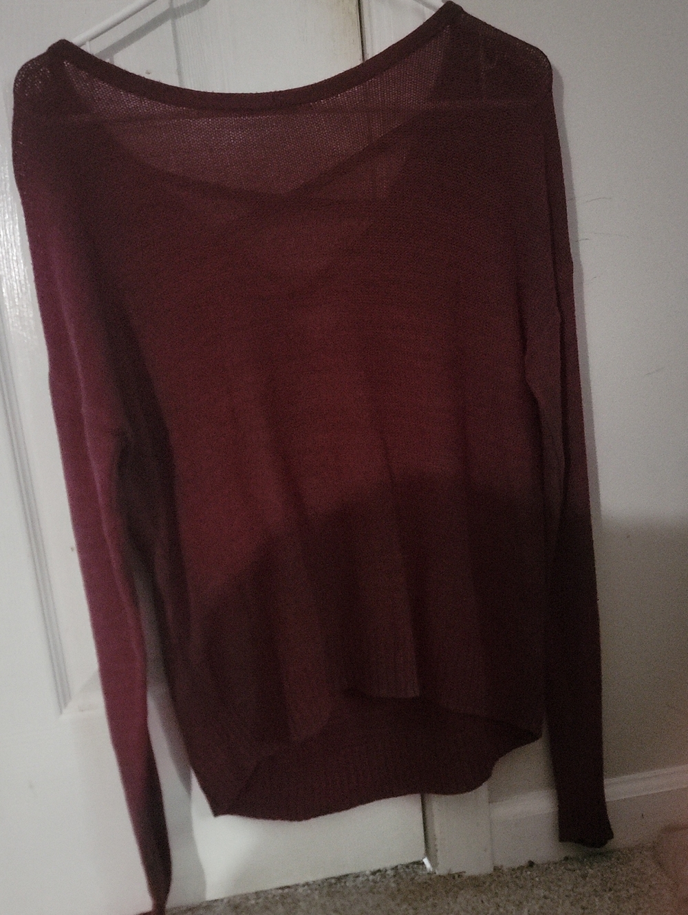 SO Burgundy Knit V-Neck Sweater with Crisscross Detail